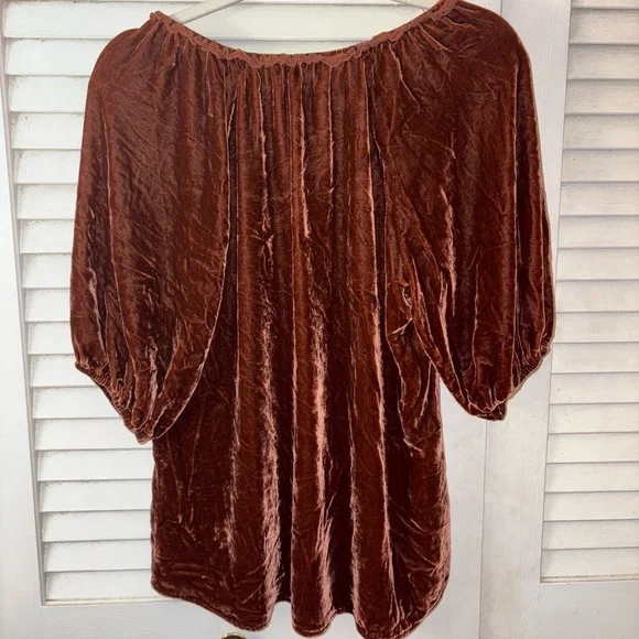 Sundance Velvet Peasant Blouse Rust Brown Silk Blend M - Picture 5 of 5